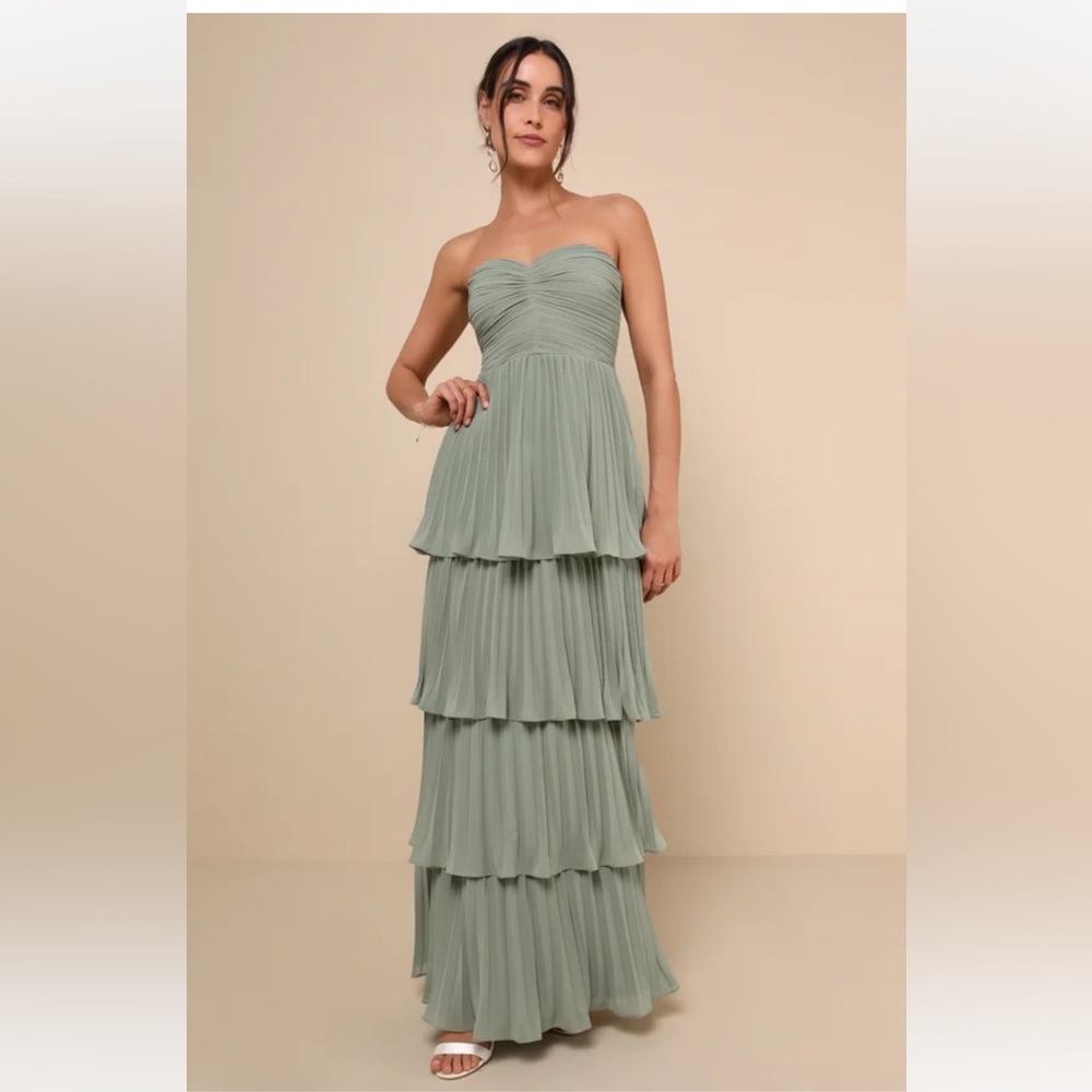 Lulus perfect sage ruffle tier dress! Seriously sensational dress